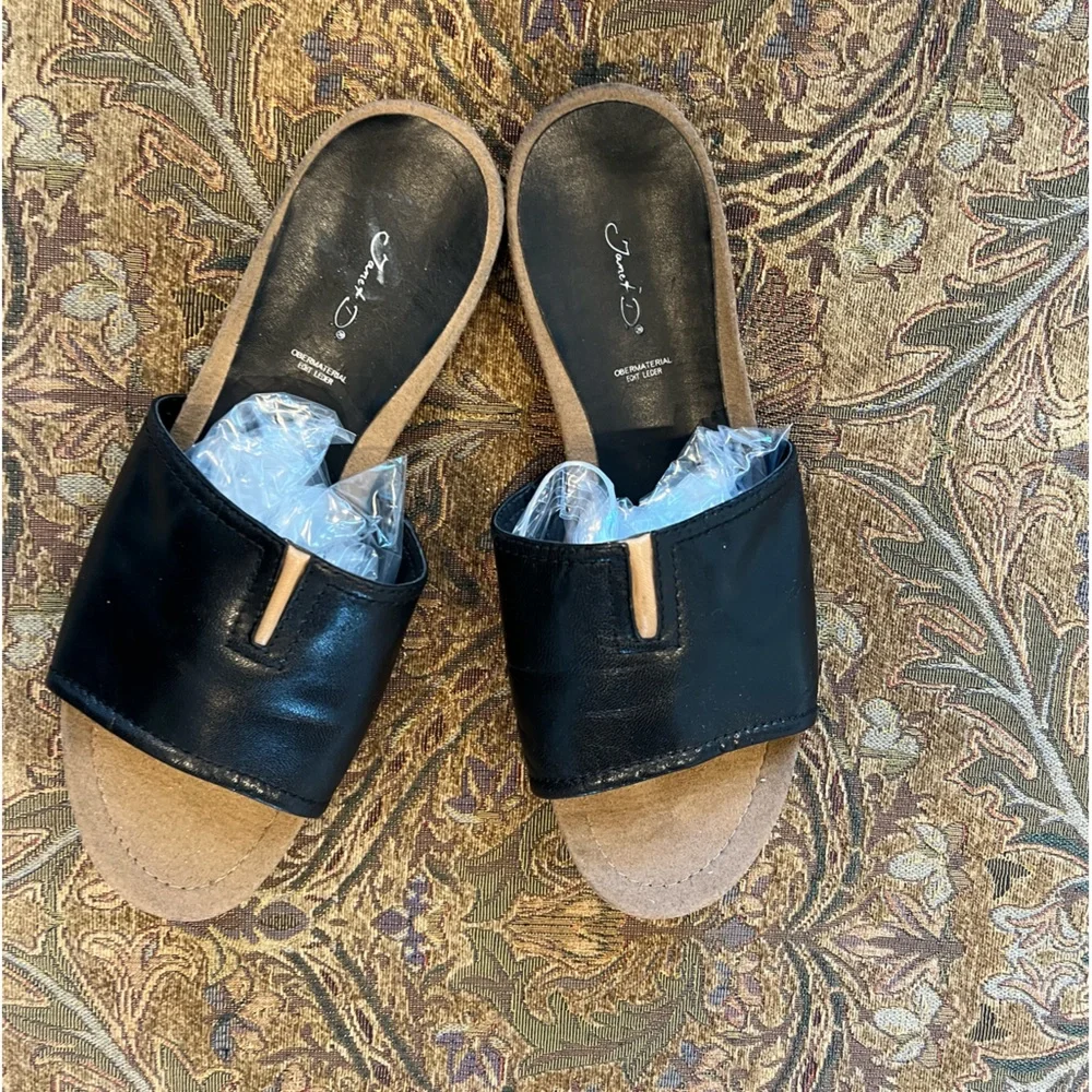 Italian Men’s Slide Sandal Black Leather Euro 42 Janet D.